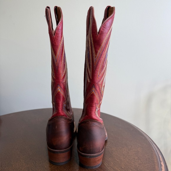 Tony Lama Women's Western Cowboy Boots Square Toe Red Leather Stitching Design - Picture 4 of 6